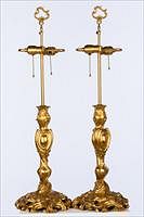 5565091: Pair of Louis XV Style Gilt Bronze Candlesticks
 Now Mounted as Lamps, 19th Century E9VDJ