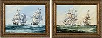5565096: John Bentham Dinsdale (UK, 1927-2008), Two Works:
 Ships Engaged in Battle, Oil on Board E9VDL