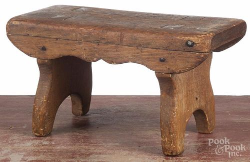Pine mortised footstool, 19th c., 7'' h., 12 1/2'' w.
