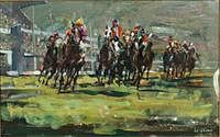 5582625: James Le Jeune (NY/UK/Canada/Ireland, 1910-1983),
 Horse Racing Scene, Oil on Board E9VDL