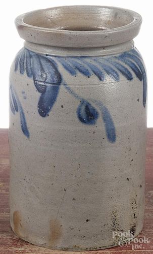Two Pennsylvania stoneware jars, 19th c., with cobalt floral decoration