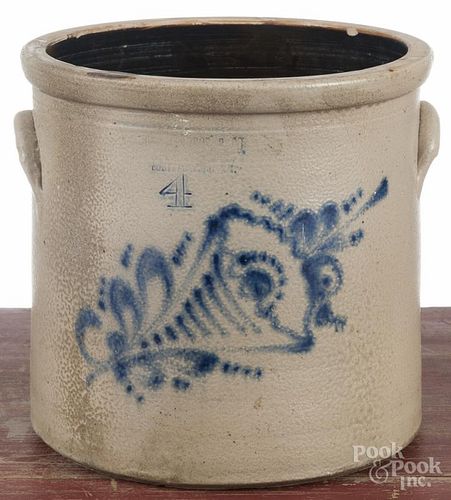 New York four-gallon stoneware crock, 19th c., impressed New York Stoneware Co. Fort Edward NY