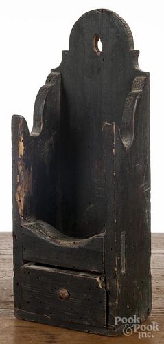 English painted pine mortar and pestle wall rack, 19th c., retaining an old green surface