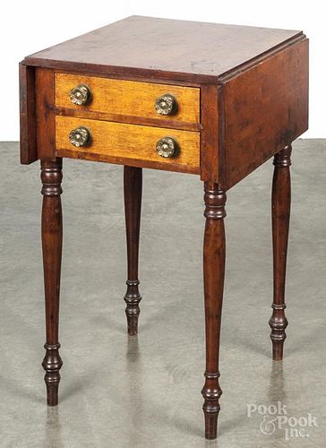 Pennsylvania Sheraton walnut and cherry two-drawer stand, early 19th c., with drop leaves, 29'' h.