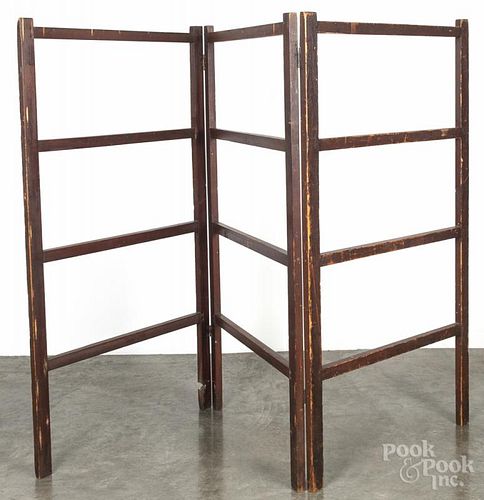 Pennsylvania stained pine tripart quilt rack, 19th c., 60'' h., 96'' w.