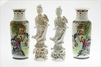 5582794: Pair of Blanc de Chine Guanyin Figures and Pair
 of Chinese Vases, 20th Century E9VDC