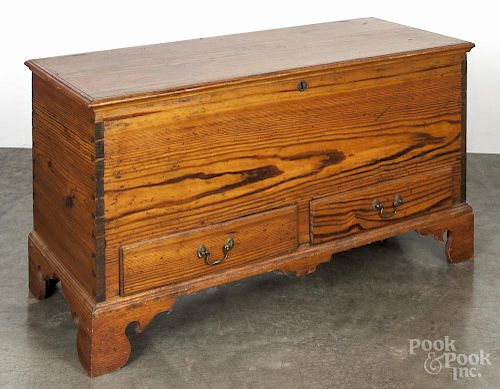 Chippendale heart pine blanket chest, ca. 1800, with two drawers, 24 1/2'' h., 48 1/2'' w.