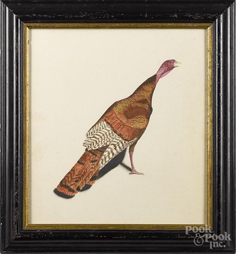 Watercolor of a turkey, early 20th c., 13'' x 12''.
