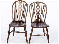 5565342: Two Similar English Wheelback Plank Seat Side Chairs, 19th Century E9VDJ