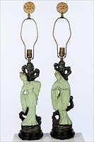 5582799: Pair of Art Deco Style Painted Plaster Asian Figural
 Lamps and a Brass Horse Head Lamp E9VDJ