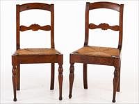 5565336: Pair of Continental Walnut Rush Seat Side Chairs, 19th Century E9VDJ