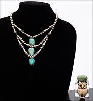 5564994: Native American Silver and Turquoise Necklace and Owl Pendant E9VDK