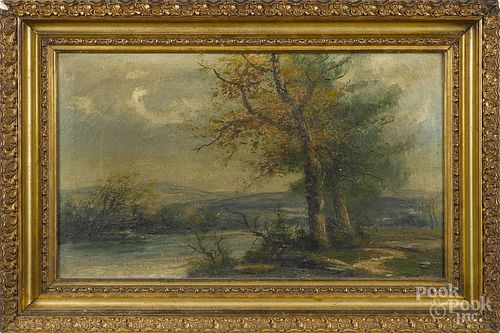 American oil on canvas landscape, ca. 1900, 12'' x 20''.