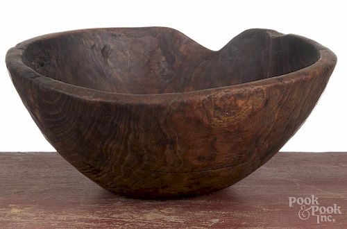 Carved burl bowl, 19th c., 4 3/4'' h., 11 1/2'' dia.