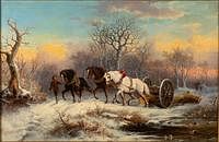 5493071: John Zang (NY/CA/GA, b. 1859), Winter Scene with
 Horses, Oil on Canvas E8VDL