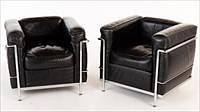5493077: Pair of Le Corbusier for Cassina LC2 Black Leather
 and Chrome Cube Chairs E8VDJ