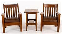 5509904: Pair of Harden Arts and Crafts Mission Chairs and
 Similar Arts and Crafts Side Table E8VDJ
