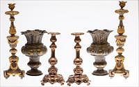 5493165: Two Pairs of Italian candlesticks and a Pair of
 Italian Gilt-Metal Urns E8VDJ
