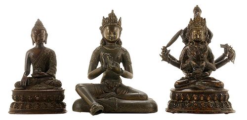 Three Sino-Tibetan Bronze Seated