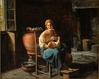 5509583: Giuseppe Magni (Italian, 1869-1956), Mother and
 Child in an Interior, Oil on Canvas E8VDL