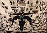 5493030: Abdoulaye Thiossane N'Diaye (Senegal, b. 1941),
 Woman and Bowls, Gouache on Paper, 1997 E8VDL