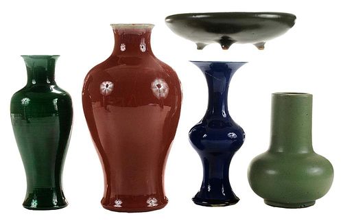 Four Monochrome Porcelain Vases and a