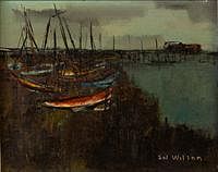 5493184: Sol Wilson (NY/Poland/Russia), Beached Sail Boats, Oil on Canvasboard E8VDL