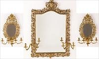5509591: Large Renaissance Revival Style Brass Mirror and
 Pair of Two-Light Wall Sconces E8VDJ