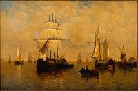 5493141: Paul Jean Clays (Belgium, 1819-1900), Boats in Harbor, Oil on Canvas E8VDL