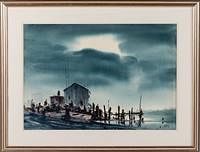 5493293: John McIver (FL/SC, b. 1931), Dock, Watercolor on Paper E8VDL