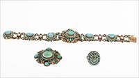 5493339: Victorian Turquoise and Gilt Silver and Seed Pearl
 Bracelet, Brooch and Ring E8VDK