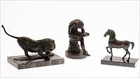 5509600: Robert Glen (CO/Africa, b. 1940), Crouching Lion,
 Bronze and Two Other Bronzes E8VDJ