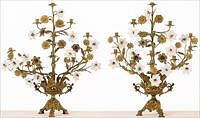 5509661: Pair of French Brass Twelve Light Candelabras with
 French Opaline Glass Lilies, 19th Century E8VDJ