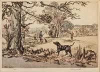 5493353: Henry Wilkinson (British, 1921-2011), Bird Hunting
 with Retrievers, Colored Etching E8VDO