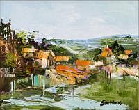 5493363: Jane Smithers (American, 20th/21st Century), Landscape
 with Houses, Oil on Canvas E8VDL
