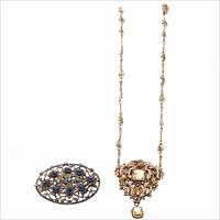 5493383: Victorian Smokey Quartz Seed Pearl and Gilt Silver
 Pendant Necklace and a Brooch E8VDK