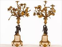 5509584: Pair of Louis XVI Style Gilt Metal and Marble Five
 Light Candelabra, 19th Century E8VDJ