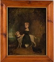 5493201: English School, Portrait of a Child with Dogs, Oil on Board E8VDL