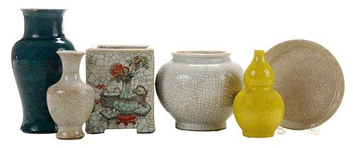 Six Porcelain Vases, Brush Pot and a