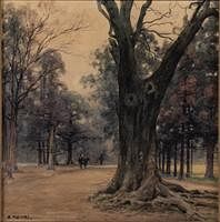5493158: Shinzo Kawai (Japan, 1867-1936), Landscape with
 Large Tree, Watercolor on Paper E8VDL
