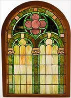 5493257: Arts and Crafts Stained Glass Arched Window E8VDB