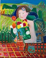 5493275: Larry Connatser (GA, 1938-1996), Woman with Flowers,
 Acrylic on Canvas, 1991 E8VDL