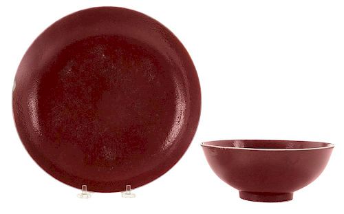 Plum-Glazed Footed Bowl and Circular