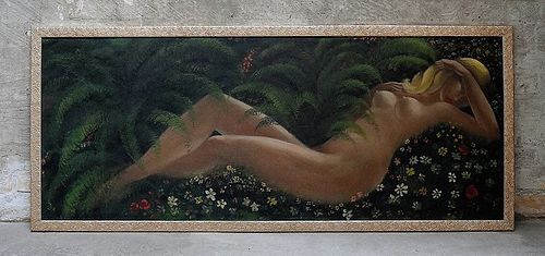 LYING NAKED WOMAN OIL PAINTING