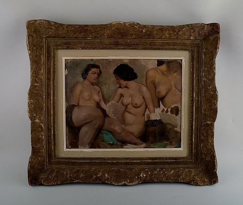 STUDY OF NAKED WOMEN OIL PAINTING