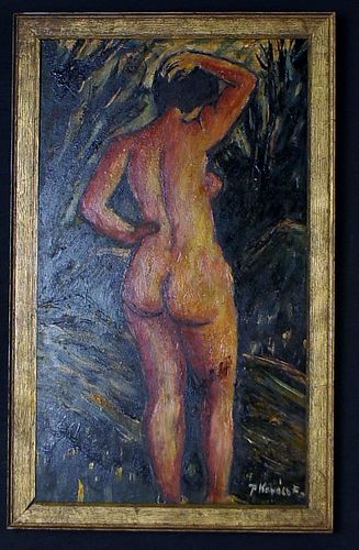 PORTRAIT OF NUDE WOMAN OIL PAINTING