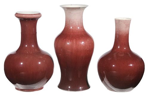 Three Copper-Red Glazed Vases