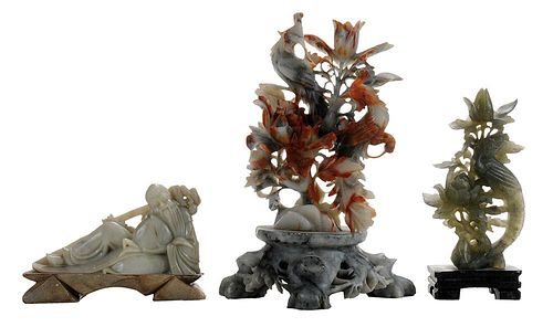 Three Soapstone and Hardstone Carvings