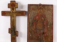 5394388: Byzantine Style Icon and Greek Painted Cross EE7RDL