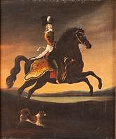 5409139: Decorative Portrait of a Figure on Horseback with a Dog EE7RDL